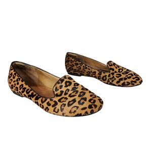 Clarks Leopard Print Ballet Flat sz 8M Women Lounge Loafer Brown Black Calf Hair